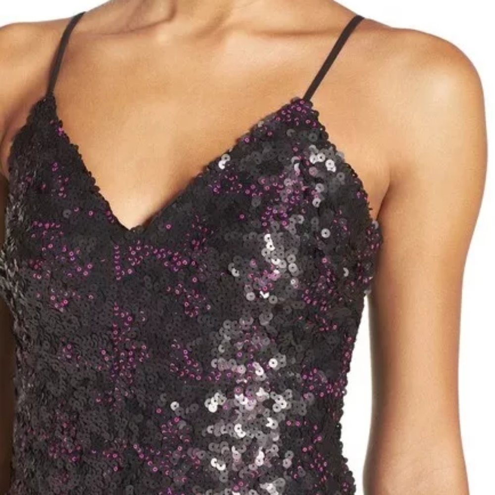 Dress The Population Nina Sequin Midi Dress, Sz XL Purple & Black - Picture 2 of 13